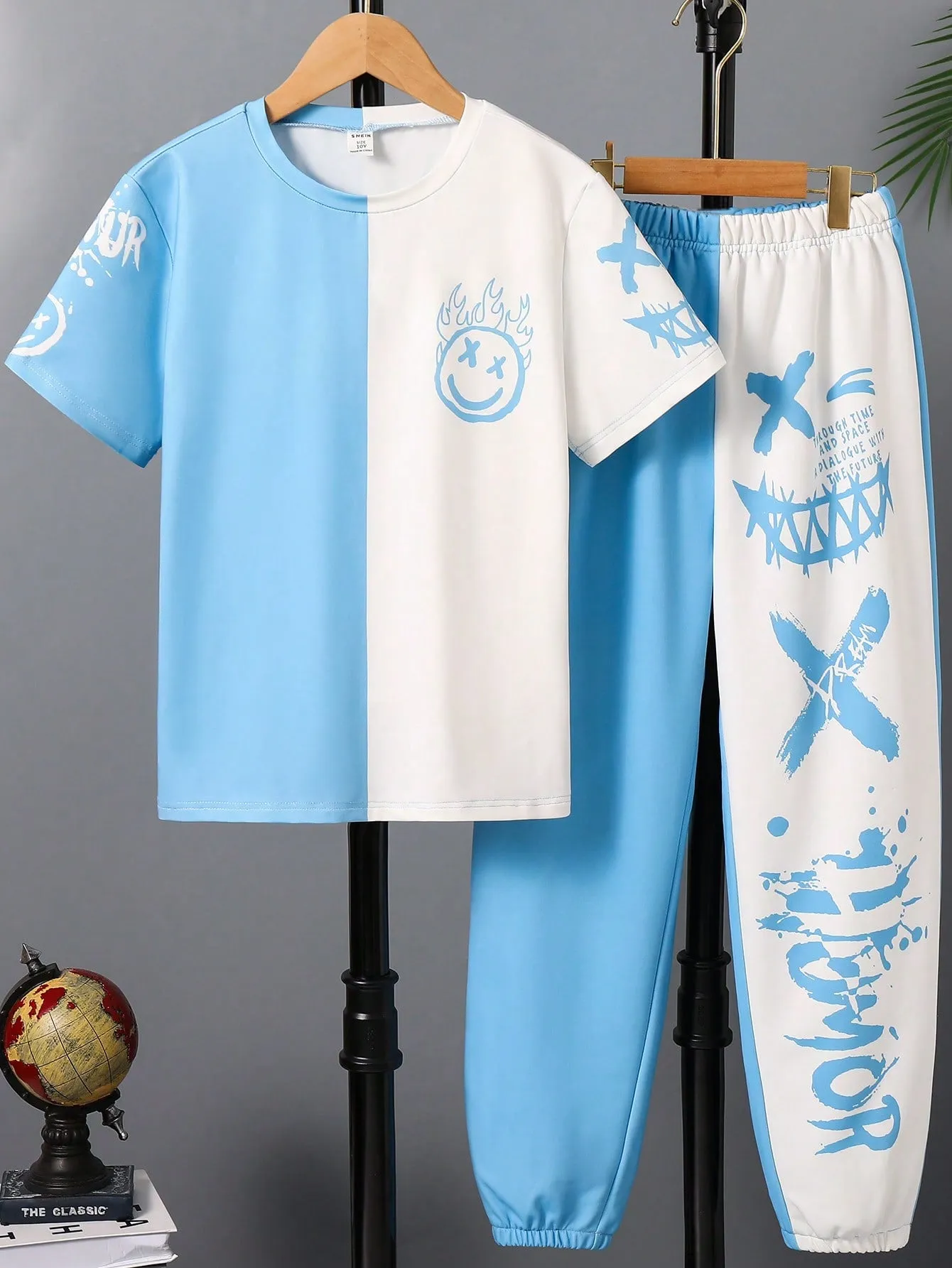 Men's color block t shirt| Boy Color-Block Expression Printed  T-Shirt