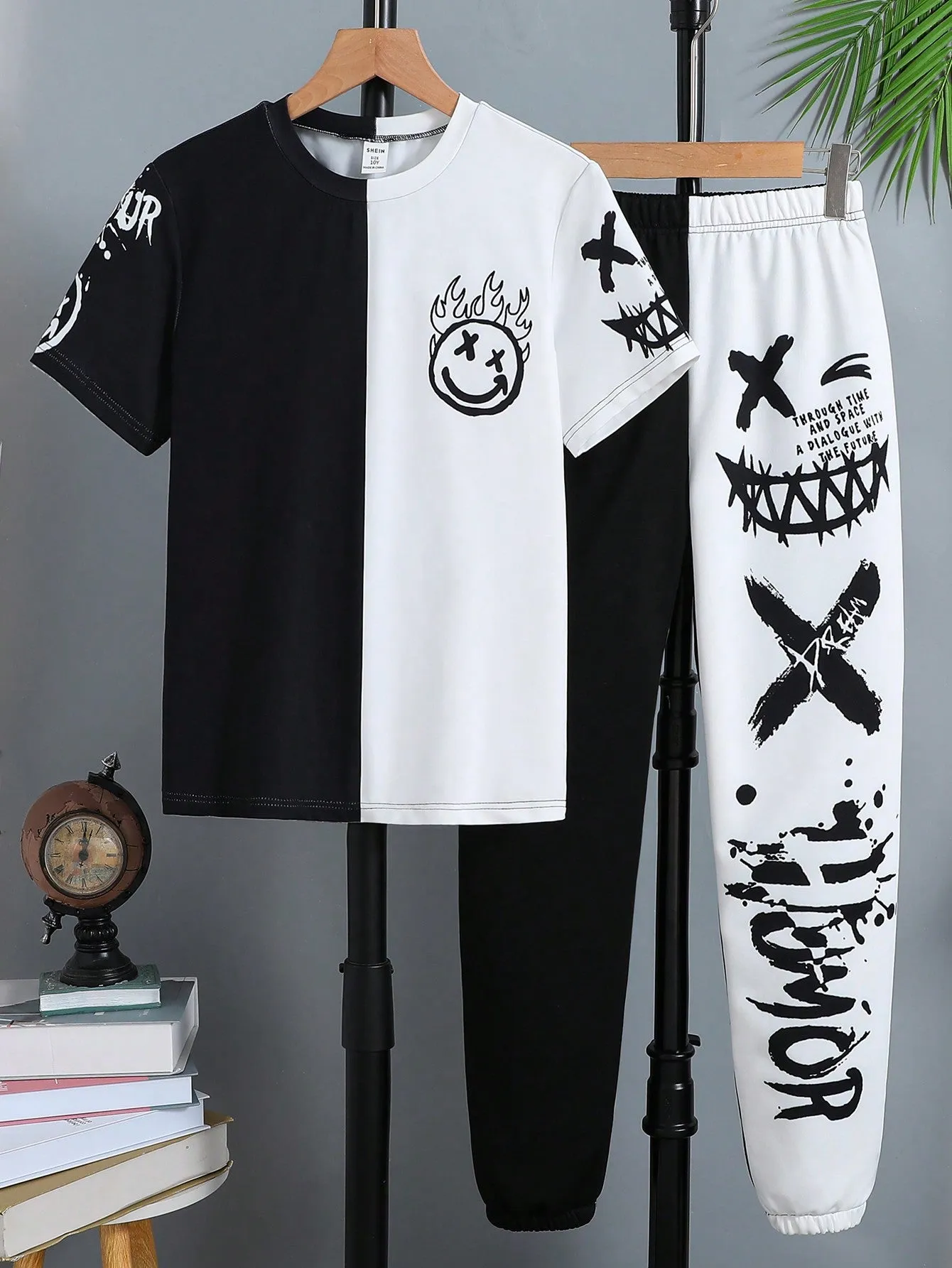 Men's color block t shirt| Boy Color-Block Expression Printed  T-Shirt