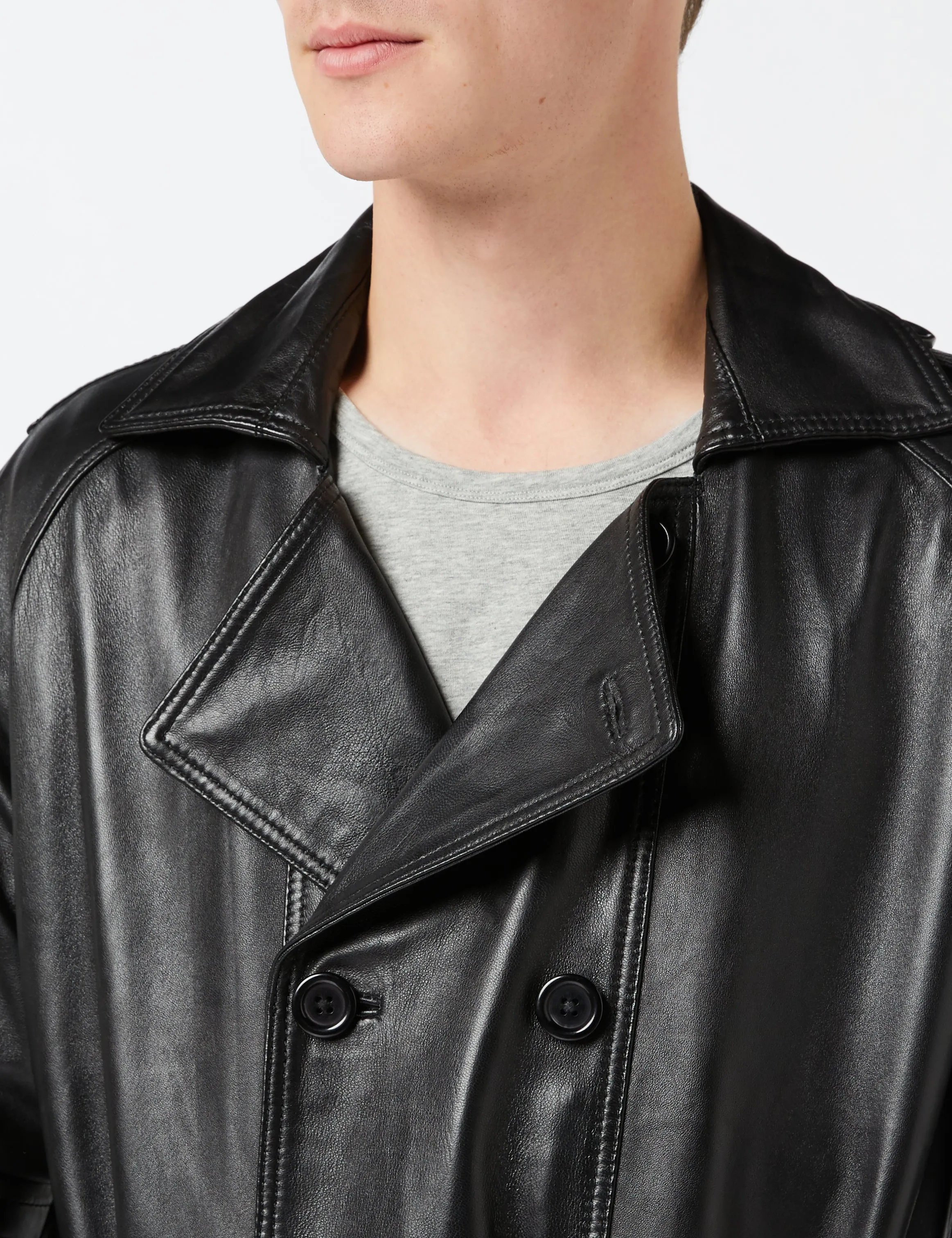 Mens Full Length Real Leather Trench Coat