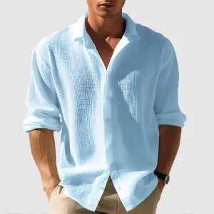 Men's Lapel Button Top Long Sleeve