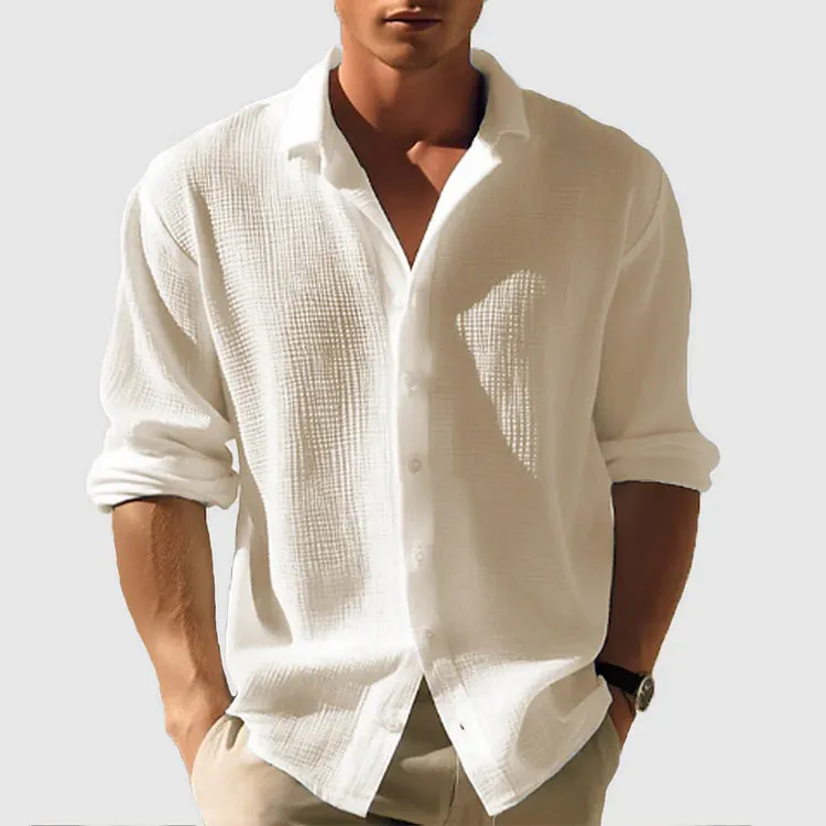 Men's Lapel Button Top Long Sleeve