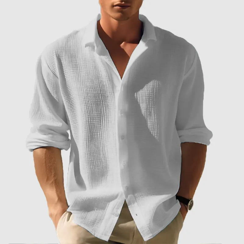 Men's Lapel Button Top Long Sleeve