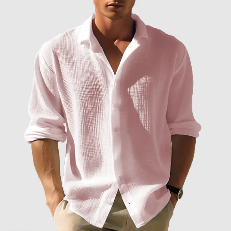 Men's Lapel Button Top Long Sleeve
