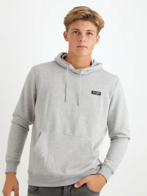 Men's Plain Hooded Fleece Track Top - Grey Melange