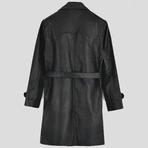 Men's Vintage Brown Lambskin Leather Trench Coat