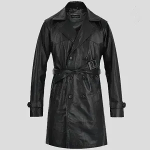 Men's Vintage Brown Lambskin Leather Trench Coat