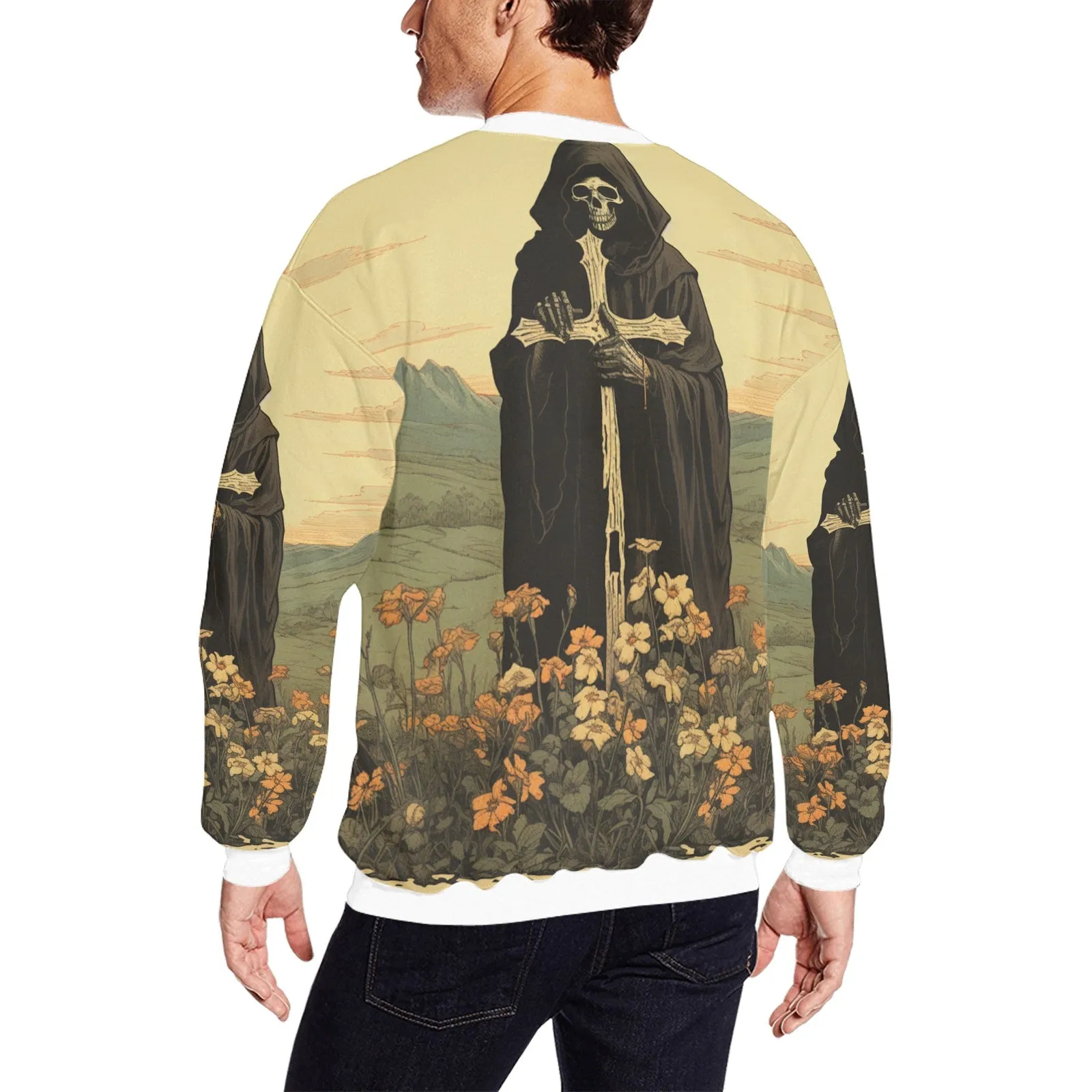 Men's Vintage Gothic Skull & Cross Fuzzy Sweatshirt