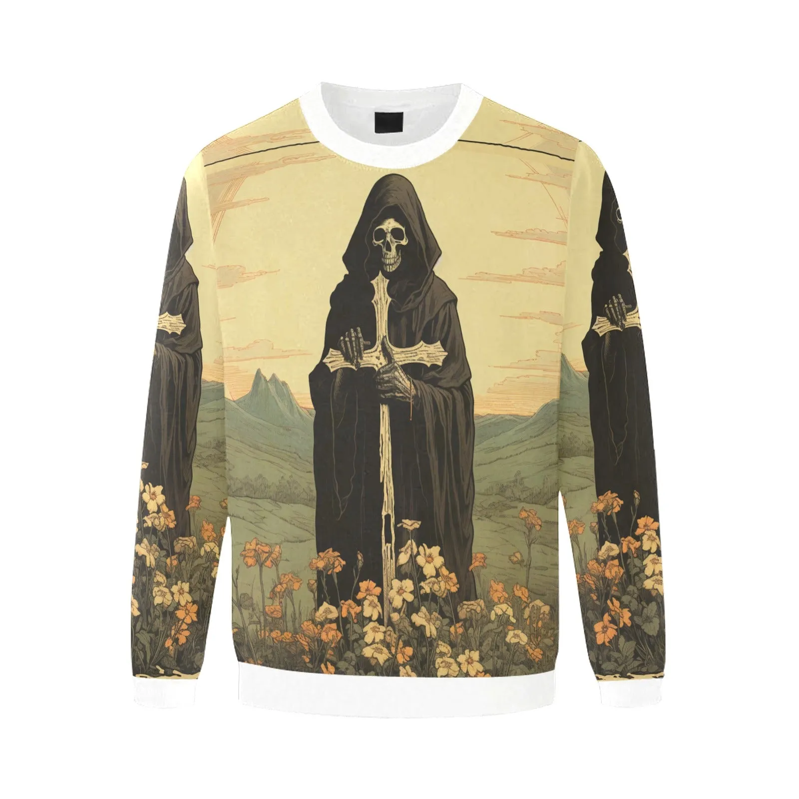 Men's Vintage Gothic Skull & Cross Fuzzy Sweatshirt