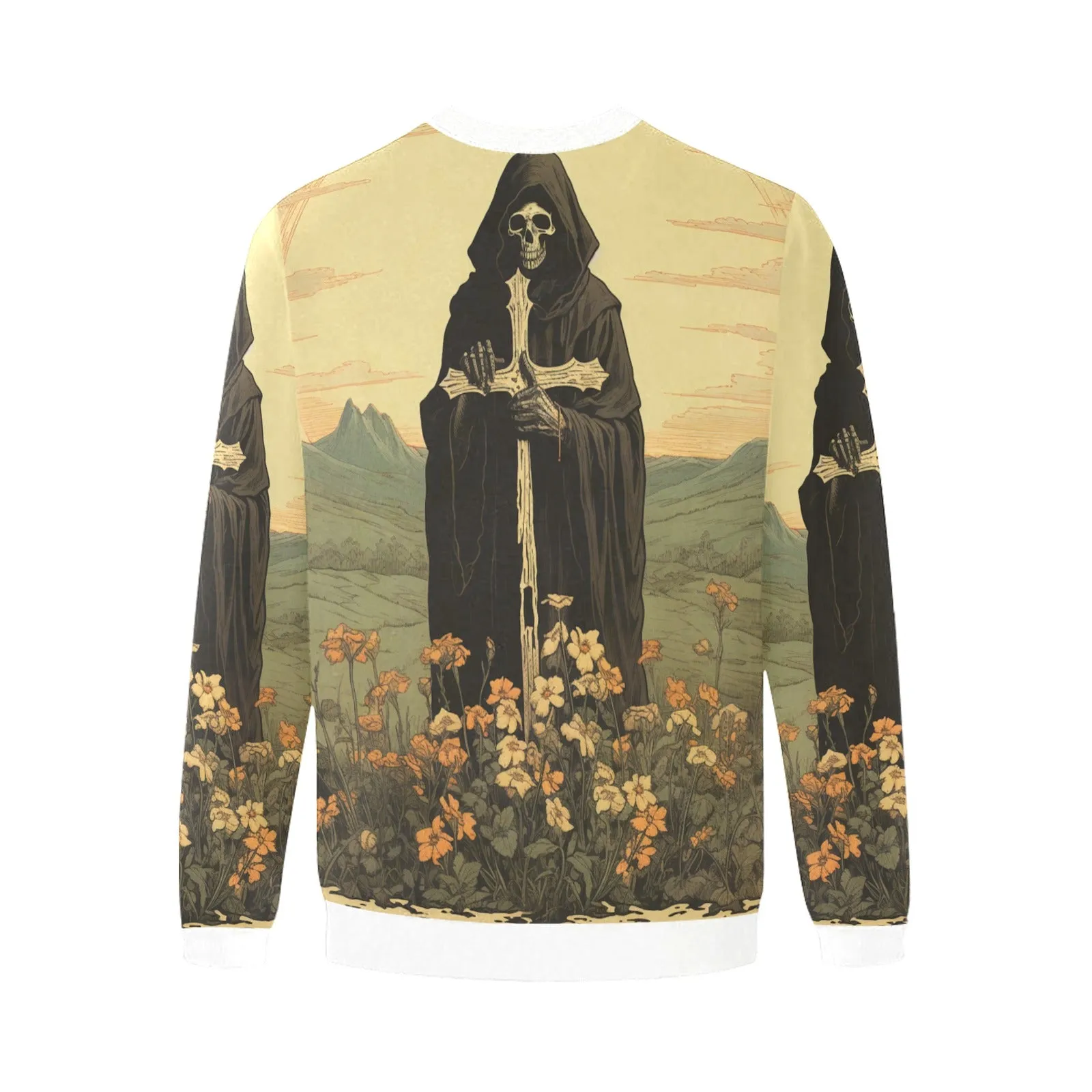 Men's Vintage Gothic Skull & Cross Fuzzy Sweatshirt