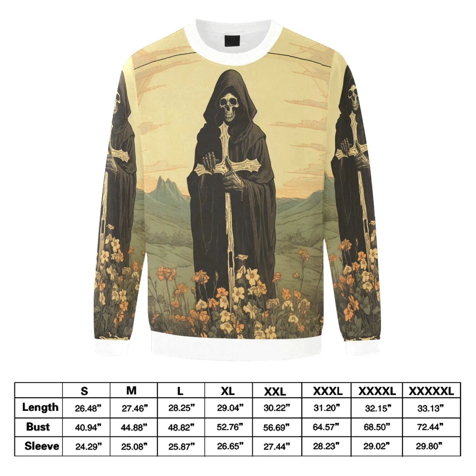 Men's Vintage Gothic Skull & Cross Fuzzy Sweatshirt
