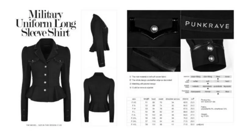 Military Uniform Long Sleeve Shirt - Black -