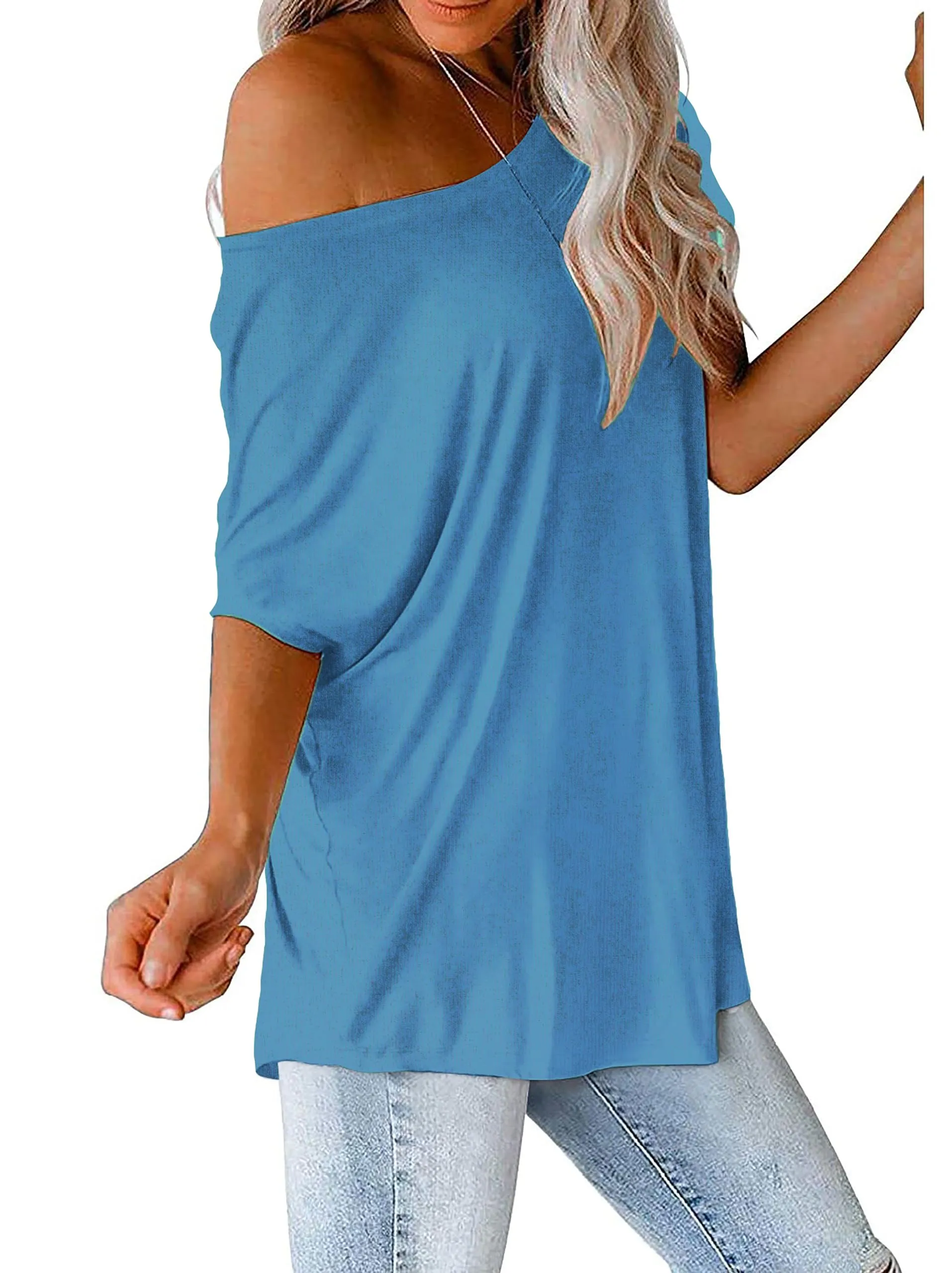 MINT PLUS PINK Womens Oversized Tops Crew Neck Short Sleeve T Shirts Loose fit Tunic