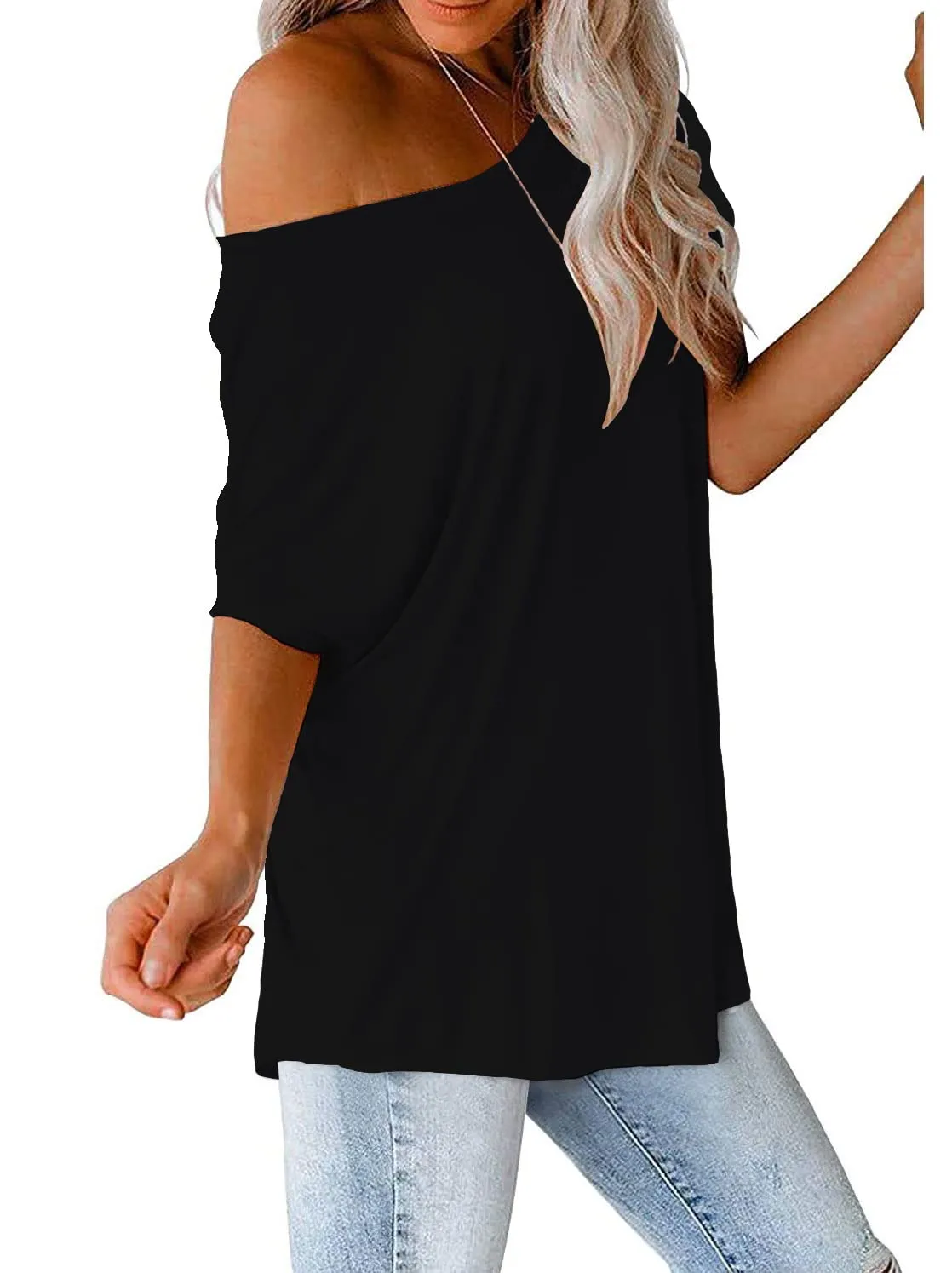 MINT PLUS PINK Womens Oversized Tops Crew Neck Short Sleeve T Shirts Loose fit Tunic