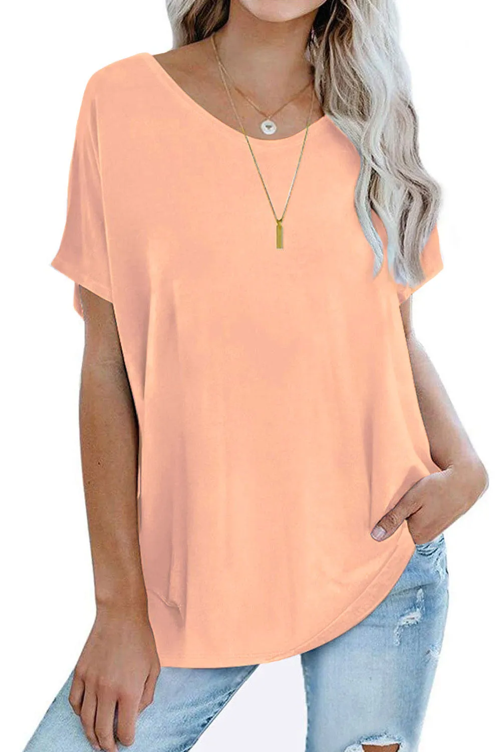 MINT PLUS PINK Womens Oversized Tops Crew Neck Short Sleeve T Shirts Loose fit Tunic