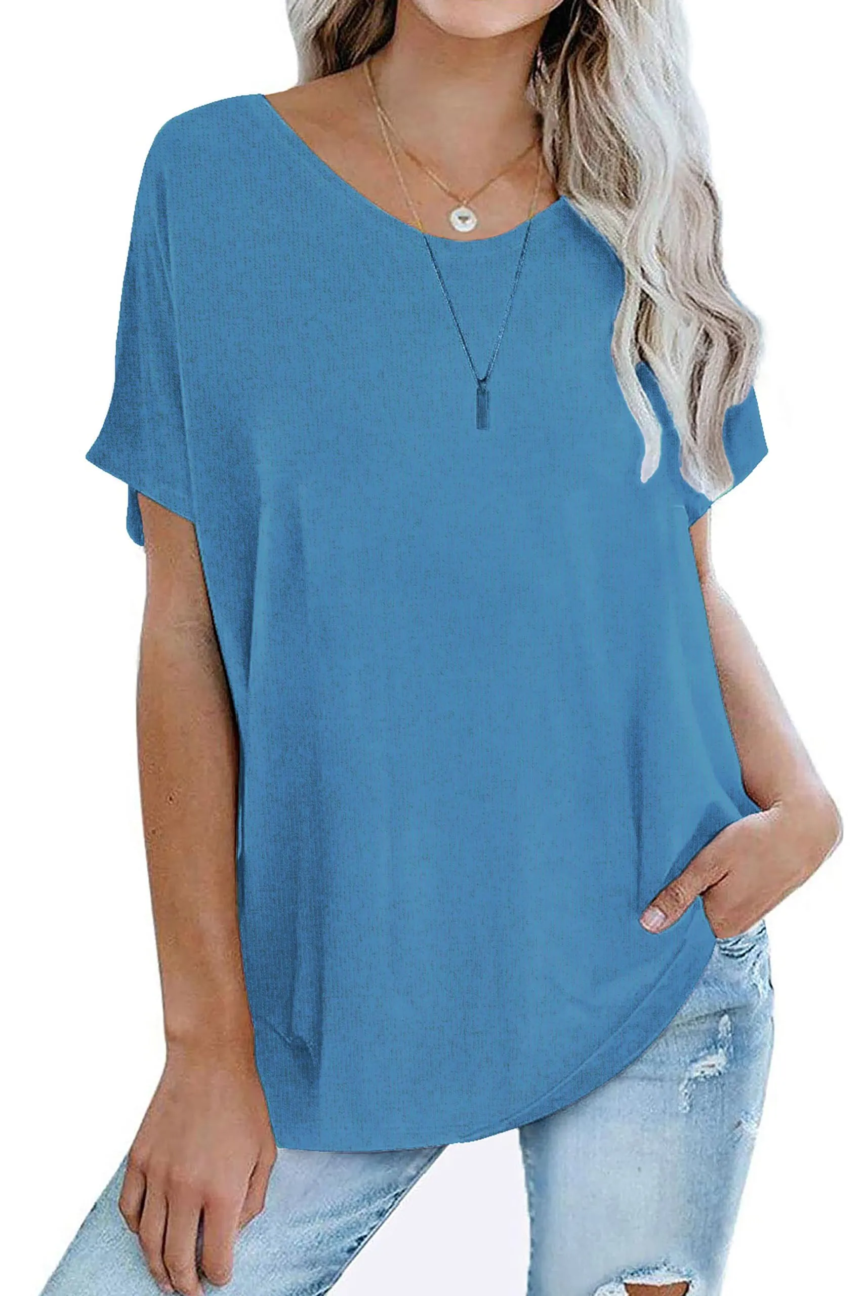 MINT PLUS PINK Womens Oversized Tops Crew Neck Short Sleeve T Shirts Loose fit Tunic