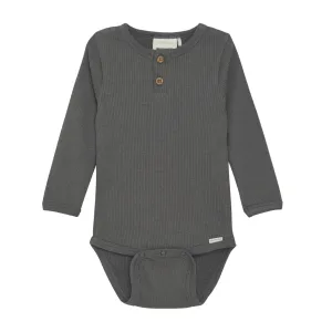 Minymo Long Sleeve Ribbed Bodysuit-Gargoyle