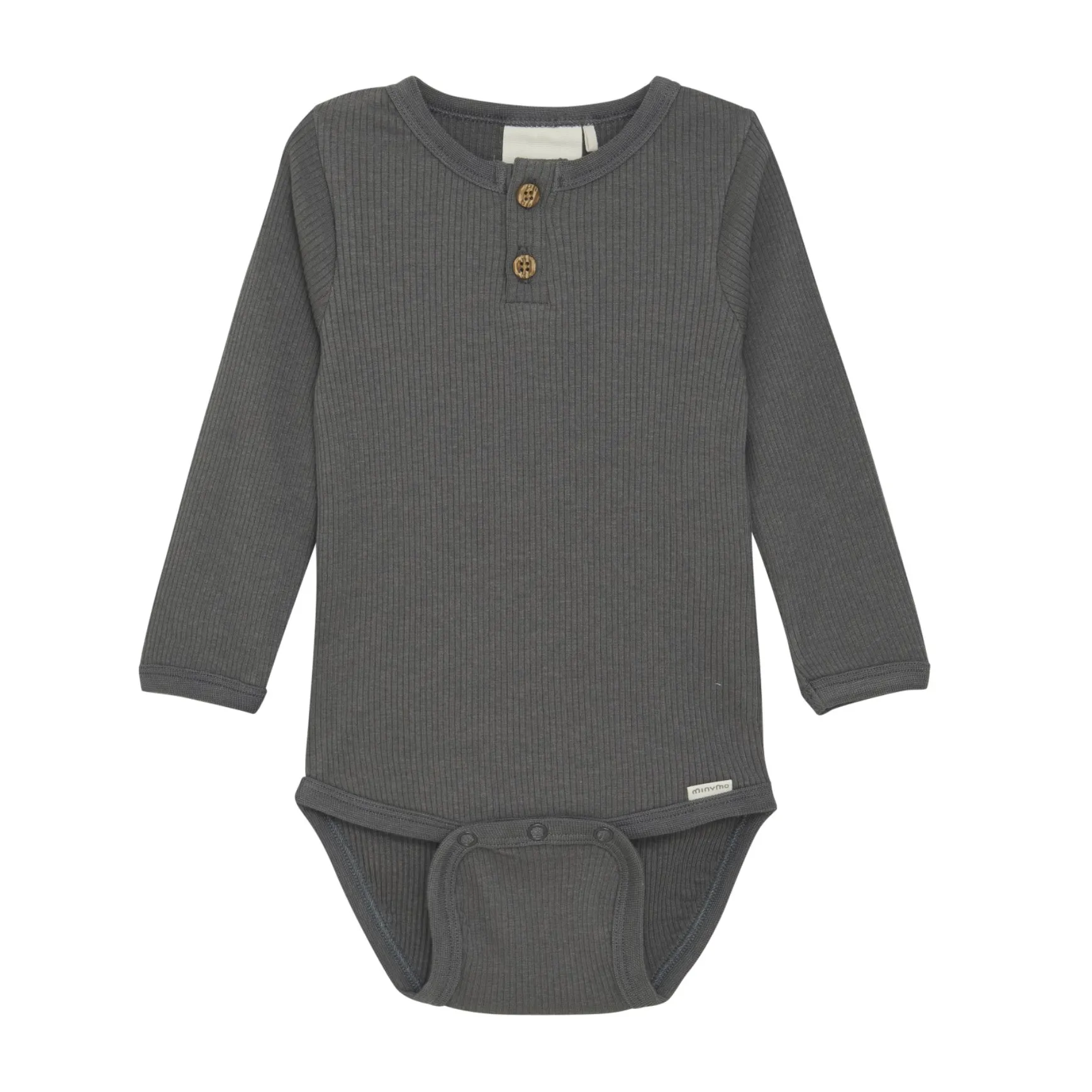 Minymo Long Sleeve Ribbed Bodysuit-Gargoyle