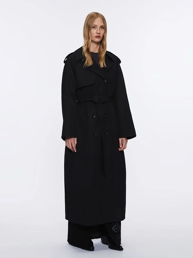 Miss Sixty X Keith Haring Capsule Collection Long Fit Trench Coat In Black