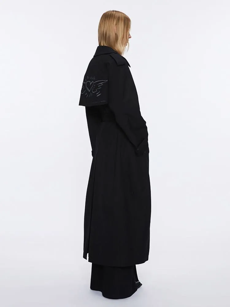 Miss Sixty X Keith Haring Capsule Collection Long Fit Trench Coat In Black
