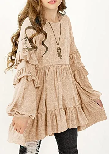 MITILLY Beige Ruffle Babydoll Blouse - Girls Size 10-11