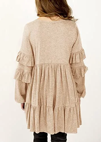 MITILLY Beige Ruffle Babydoll Blouse - Girls Size 10-11