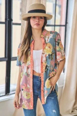 Mix Floral Button Down Short Sleeve