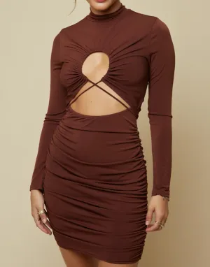 Mock Neck Long Sleeve Cut Out Mini Dress