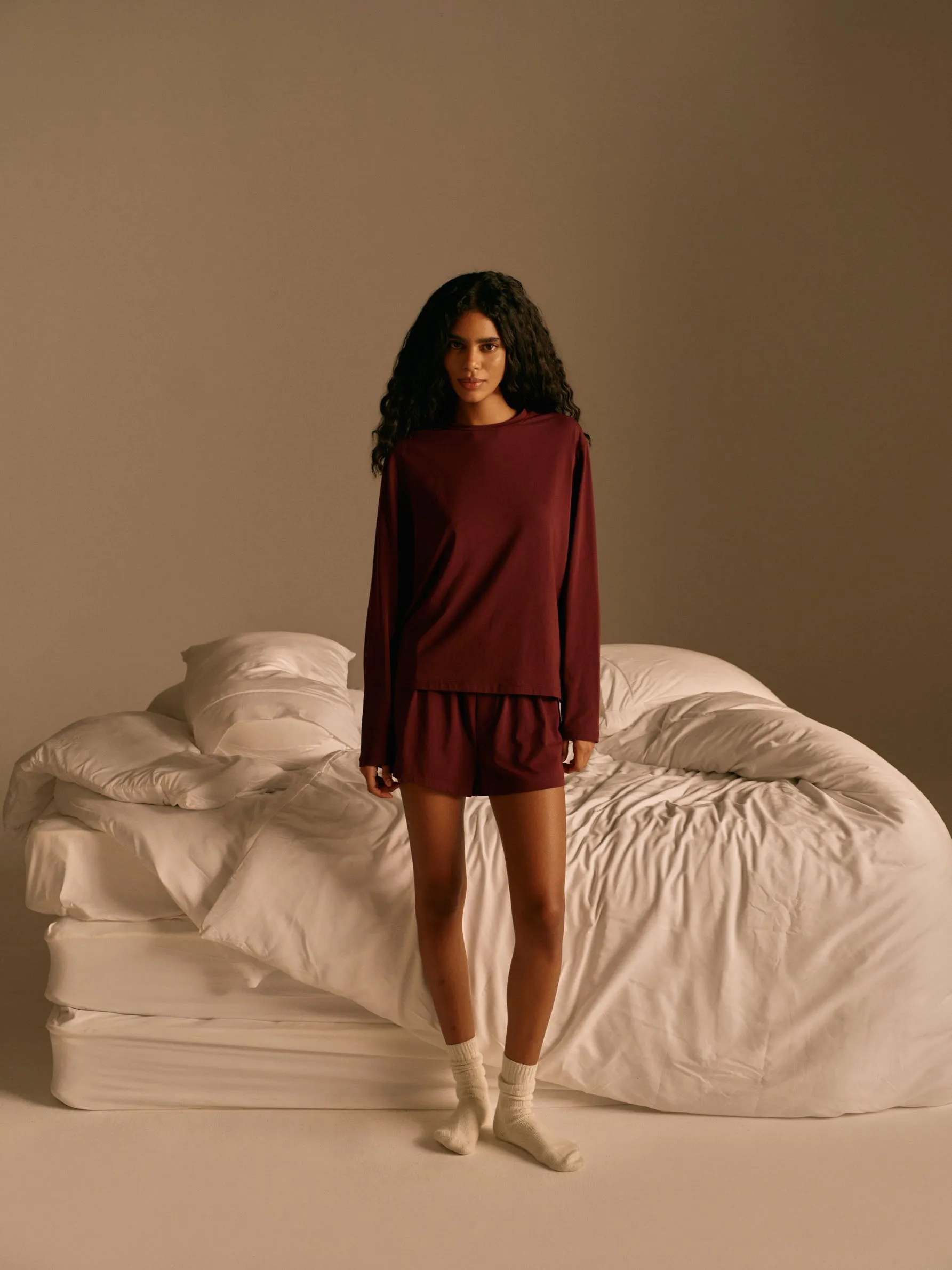 Modal Long Sleeve T-shirt - Burgundy