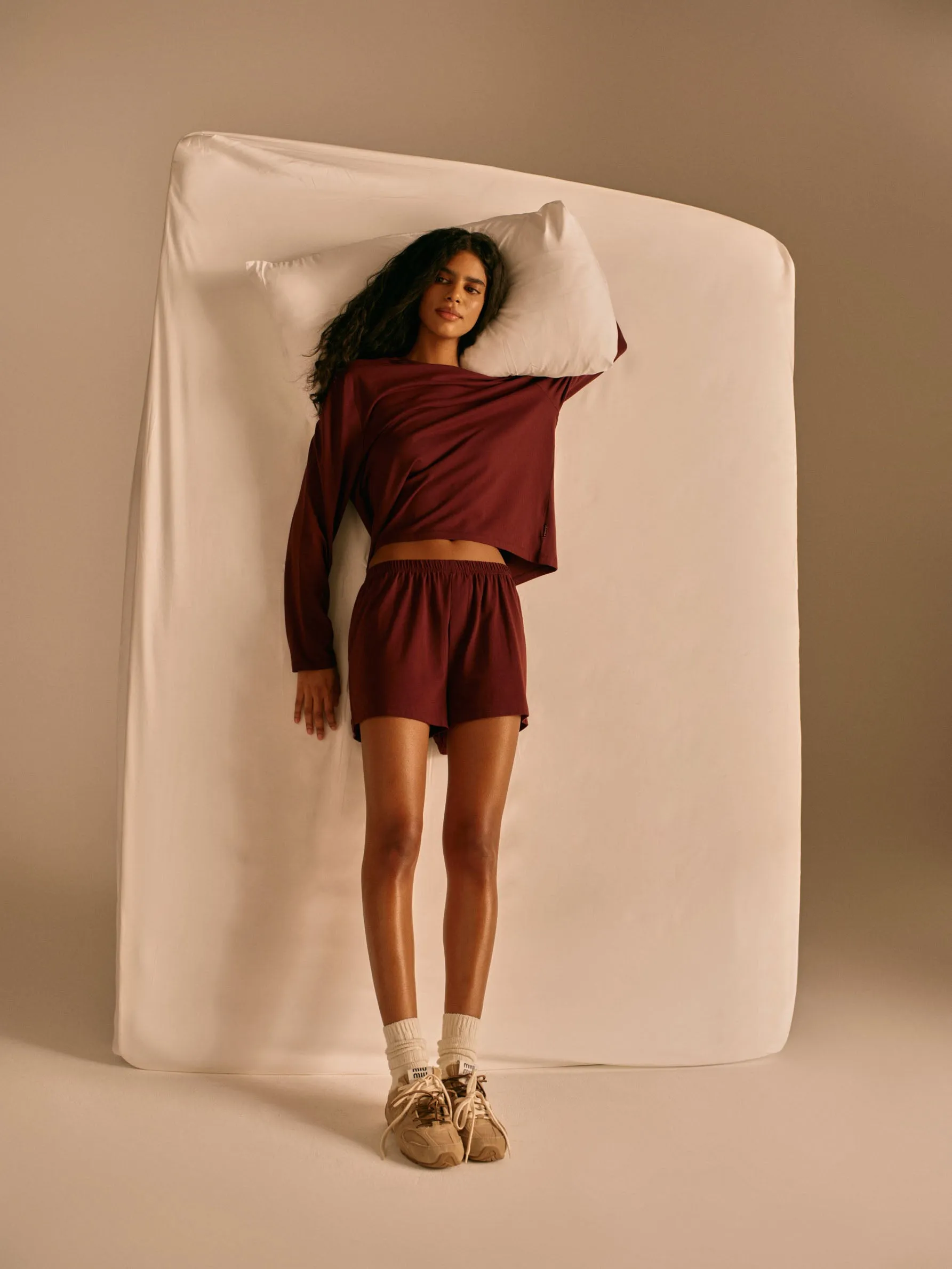 Modal Long Sleeve T-shirt - Burgundy