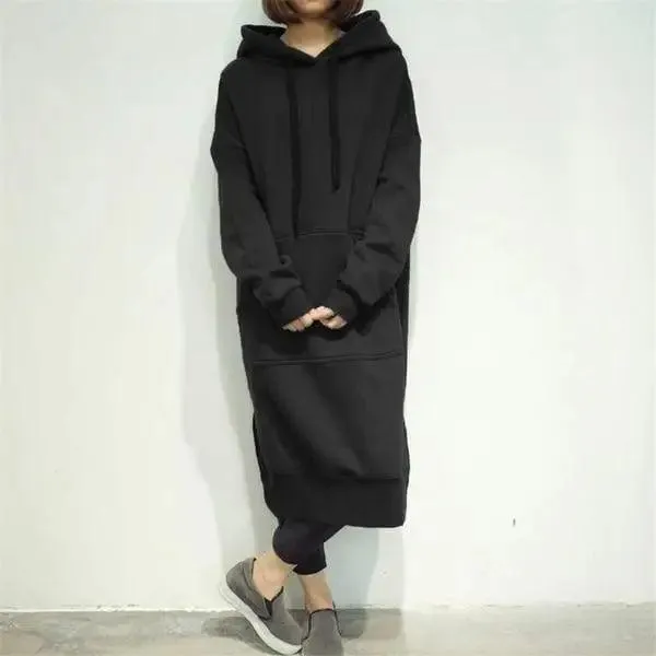 Modern Women Long Hoodies Autumn Winter Loose Hooded Sweatshirts Casual Oversized Sweatshirt Baggy Pullovers Dress Plus Size Super Soft Pullover Oversize Sweatshirt With Pocket