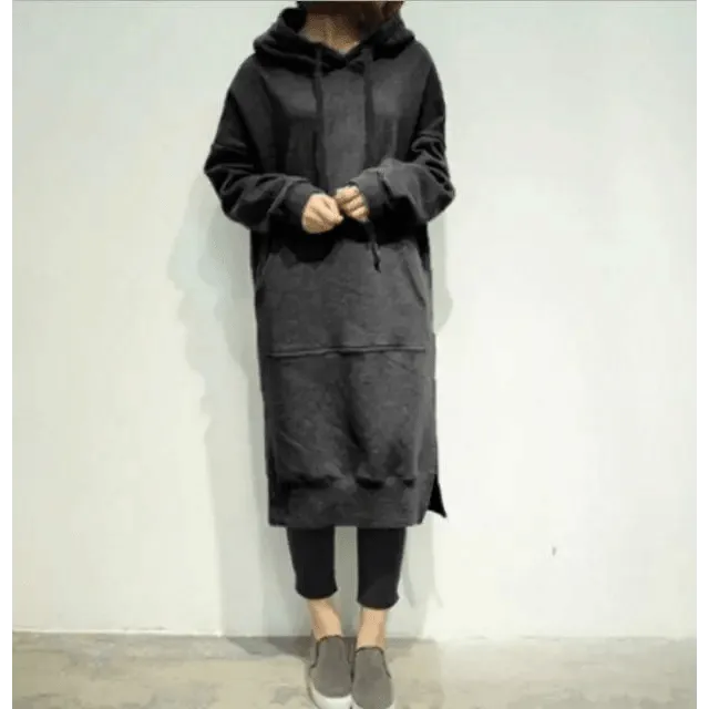 Modern Women Long Hoodies Autumn Winter Loose Hooded Sweatshirts Casual Oversized Sweatshirt Baggy Pullovers Dress Plus Size Super Soft Pullover Oversize Sweatshirt With Pocket