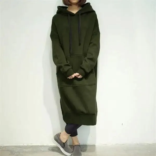 Modern Women Long Hoodies Autumn Winter Loose Hooded Sweatshirts Casual Oversized Sweatshirt Baggy Pullovers Dress Plus Size Super Soft Pullover Oversize Sweatshirt With Pocket