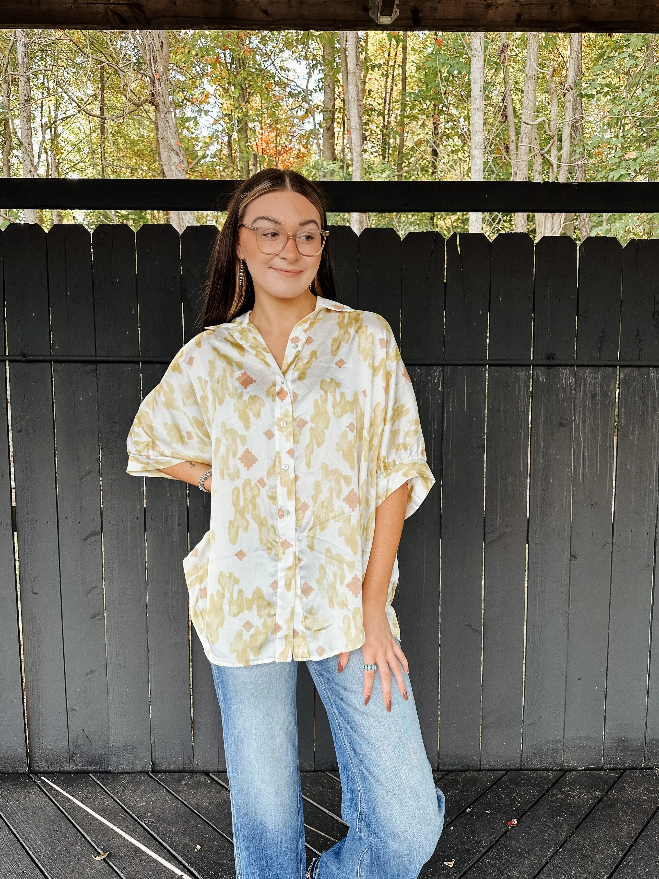 Mojave Desert Oversized Button Front Blouse