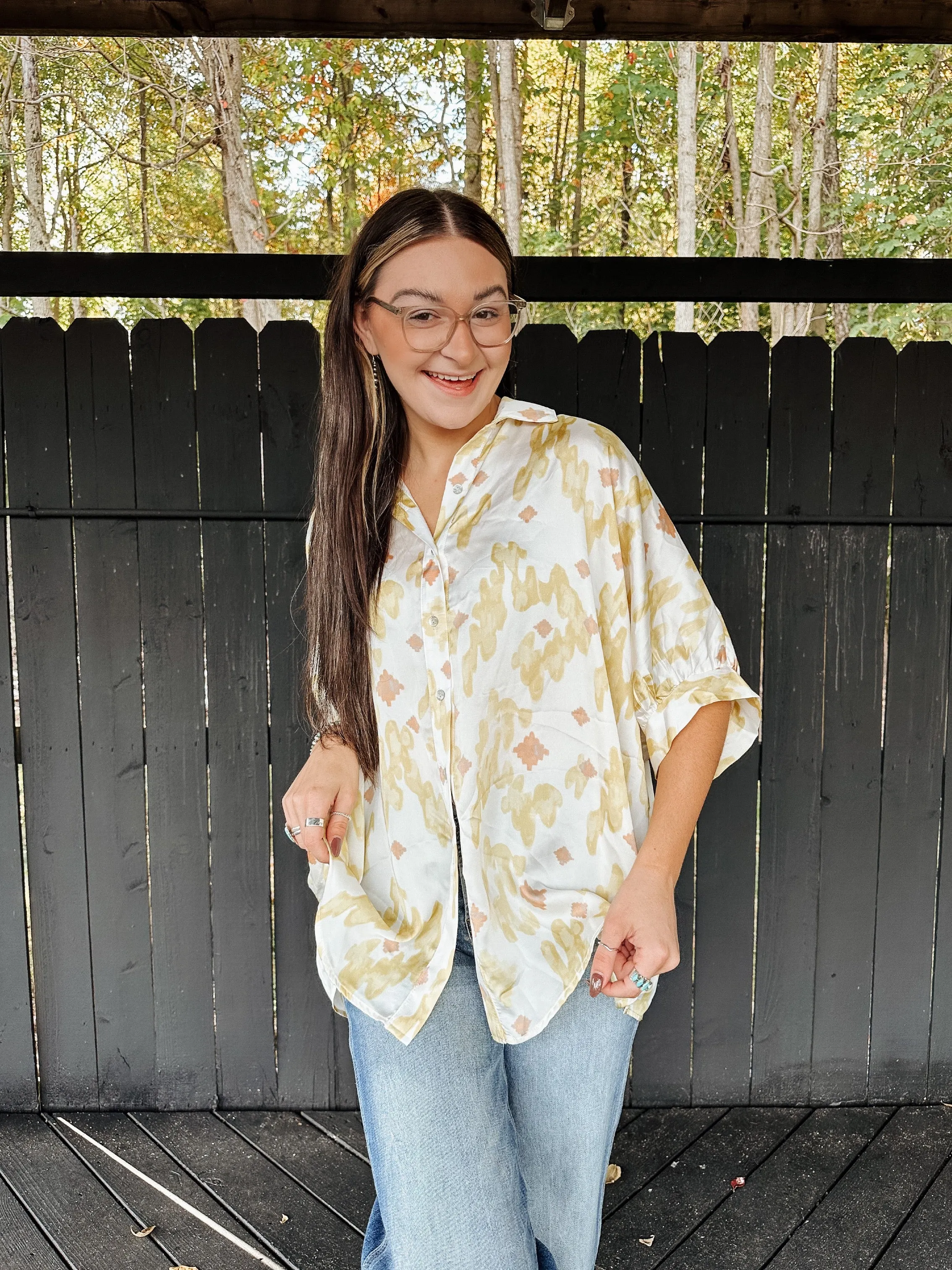 Mojave Desert Oversized Button Front Blouse