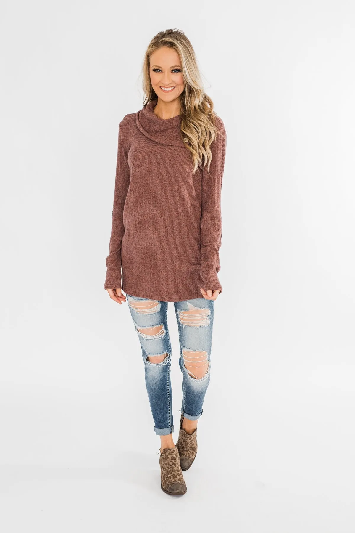 Moments Like This Knit Button Top- Dark Mauve