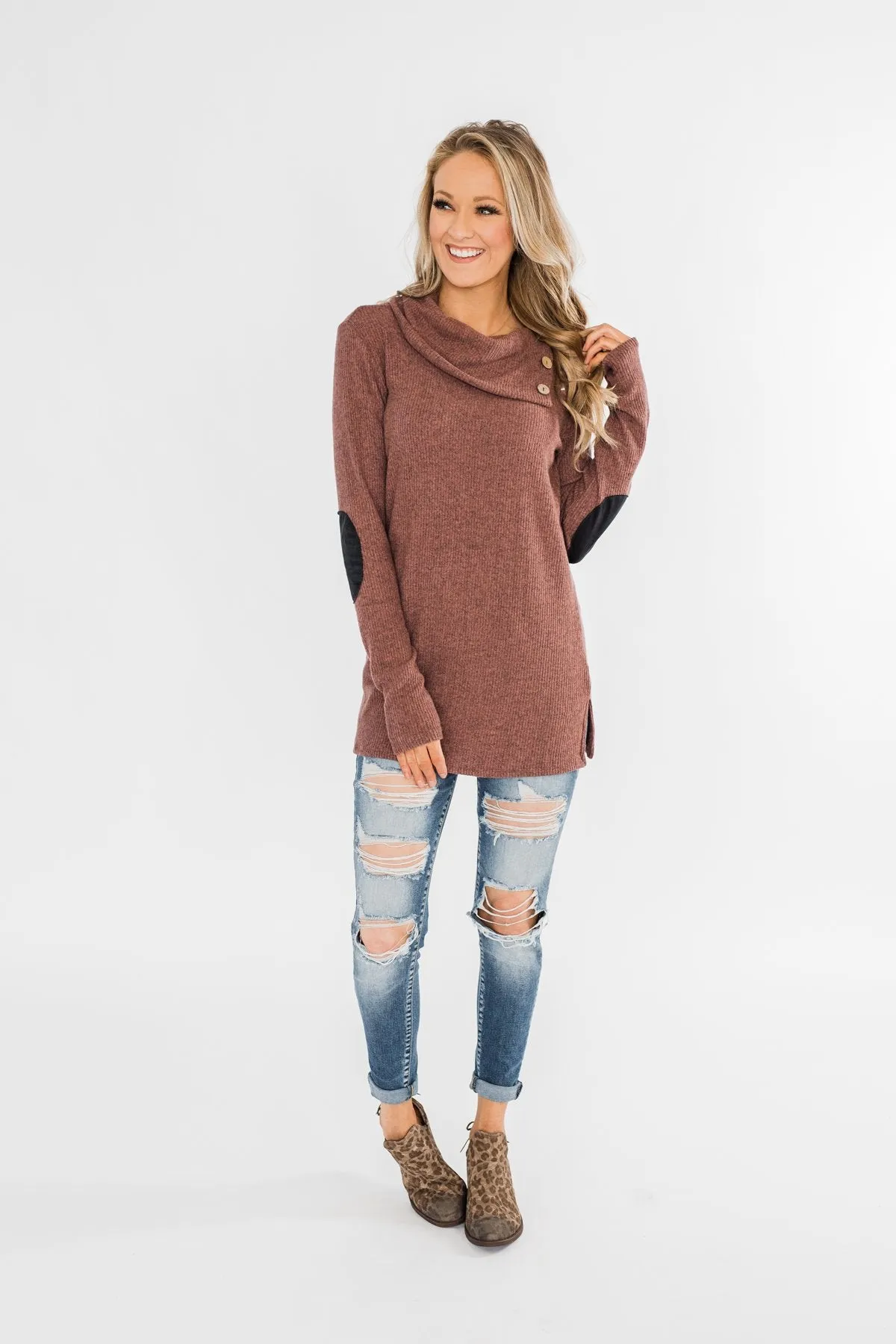 Moments Like This Knit Button Top- Dark Mauve