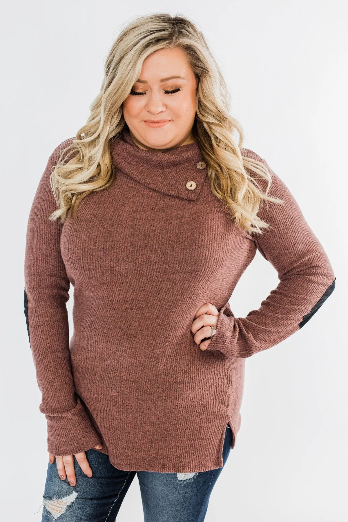 Moments Like This Knit Button Top- Dark Mauve
