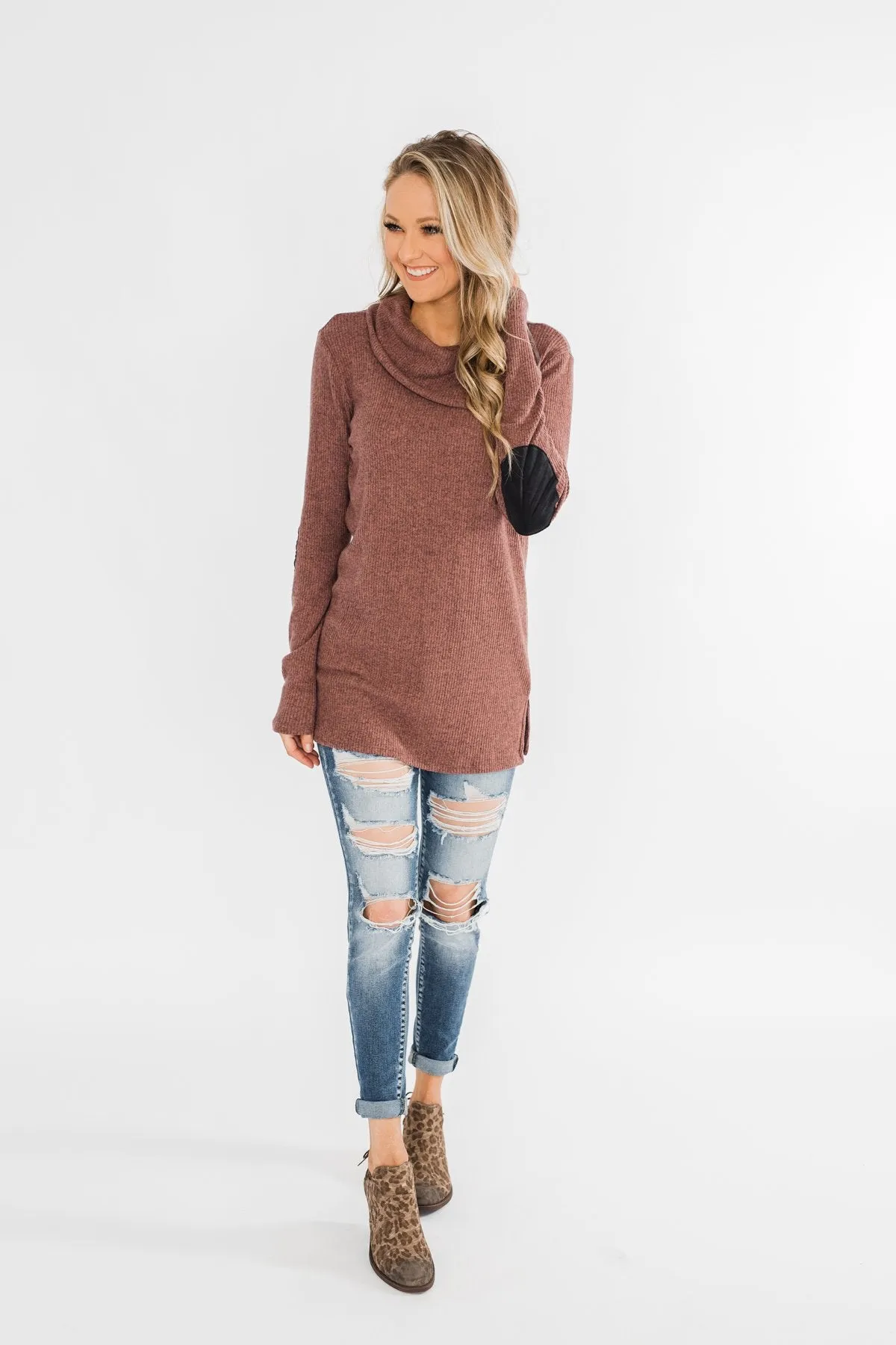 Moments Like This Knit Button Top- Dark Mauve