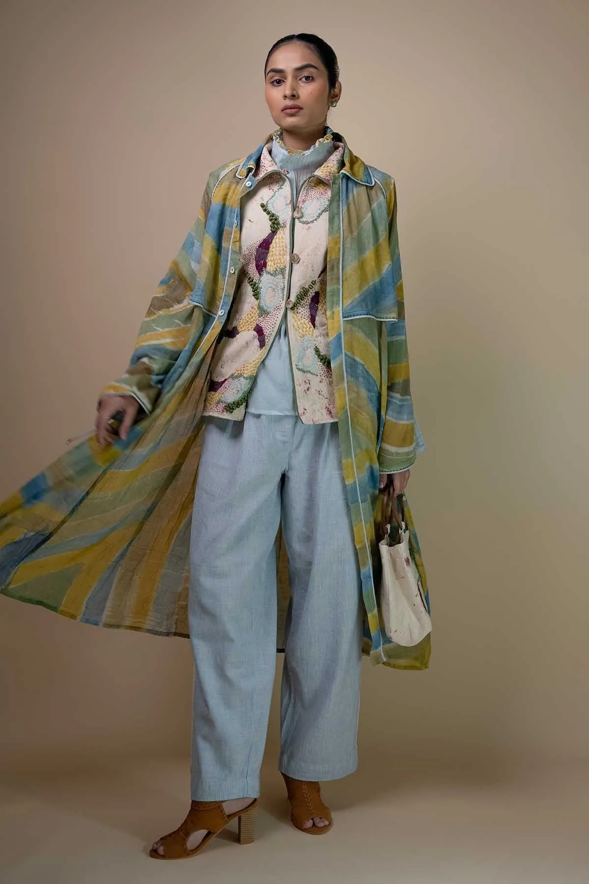 Mulmul Hand Painted Long Trench