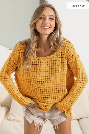 Mustard Raw Edge Knit Top