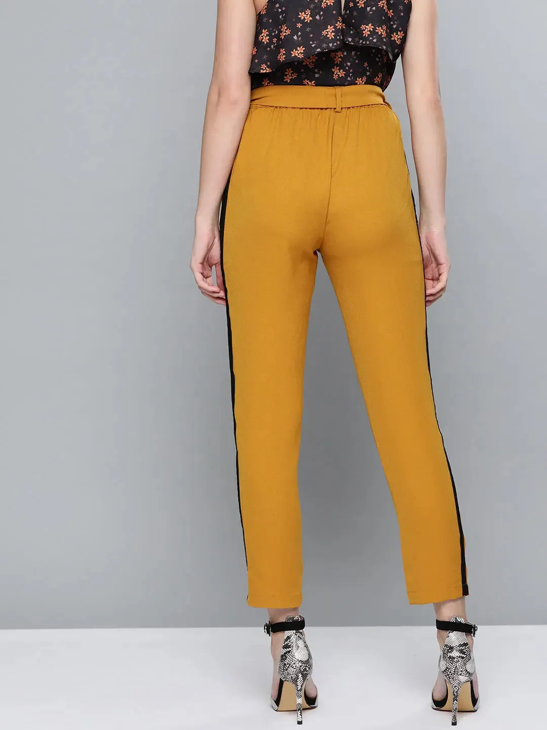 Mustard Side Tape Detail Tapered Pants