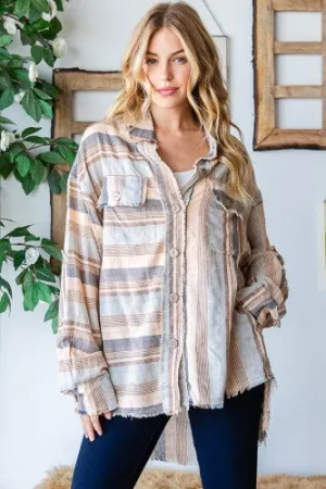 Natural Mineral Wash Stripe Button Front Shirt