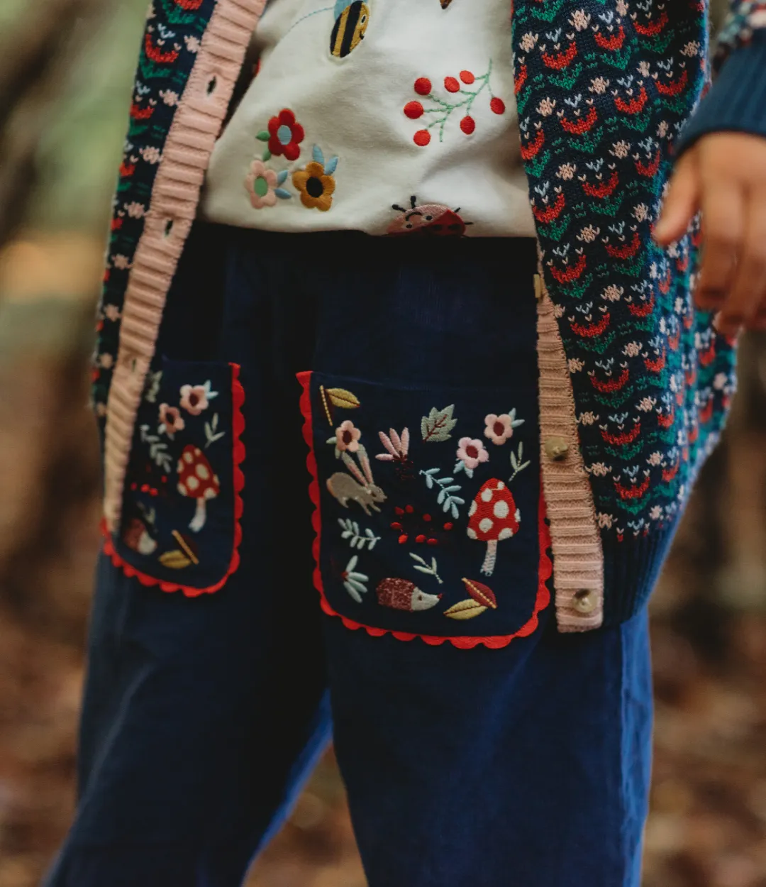 Navy Floral Embroidered Trousers