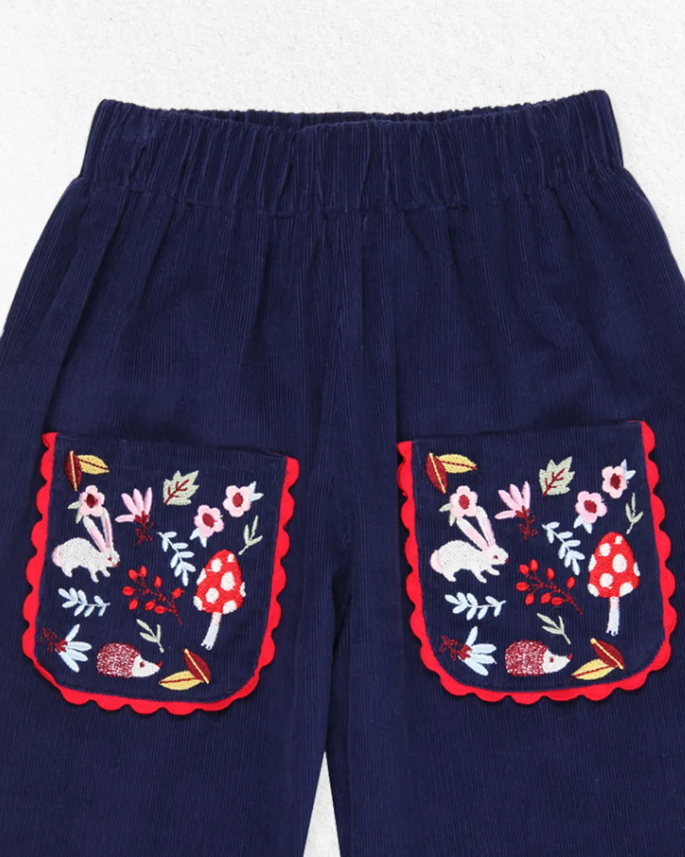 Navy Floral Embroidered Trousers
