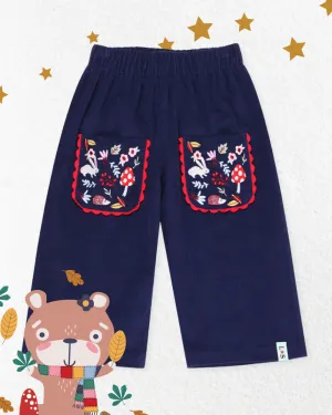 Navy Floral Embroidered Trousers