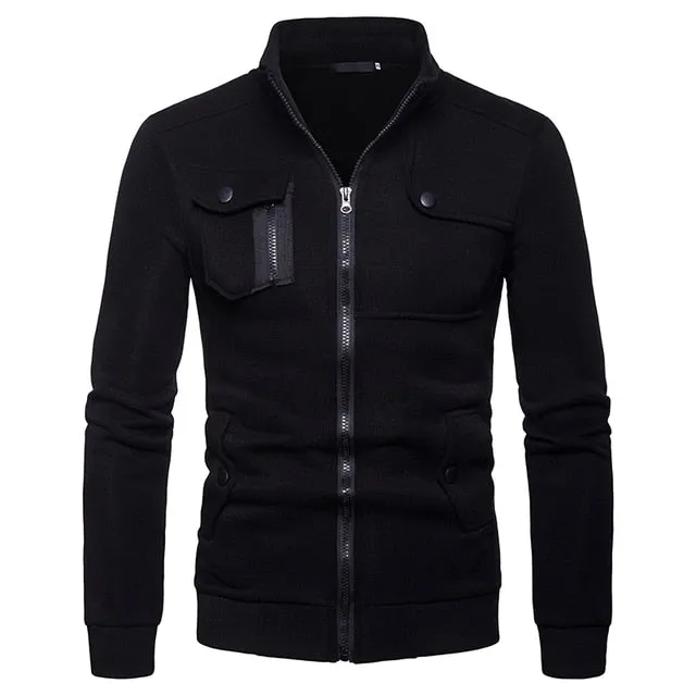 New Spring Autumn Hoodies Men Sweatshirts Casual British Style Zipped Stand Collar Men's Hip Hop Hoodie Size MWW133