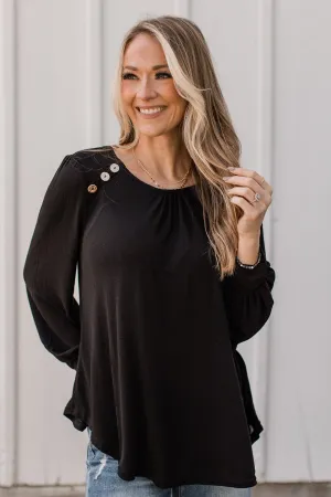 No Wasted Moments Button Top- Black