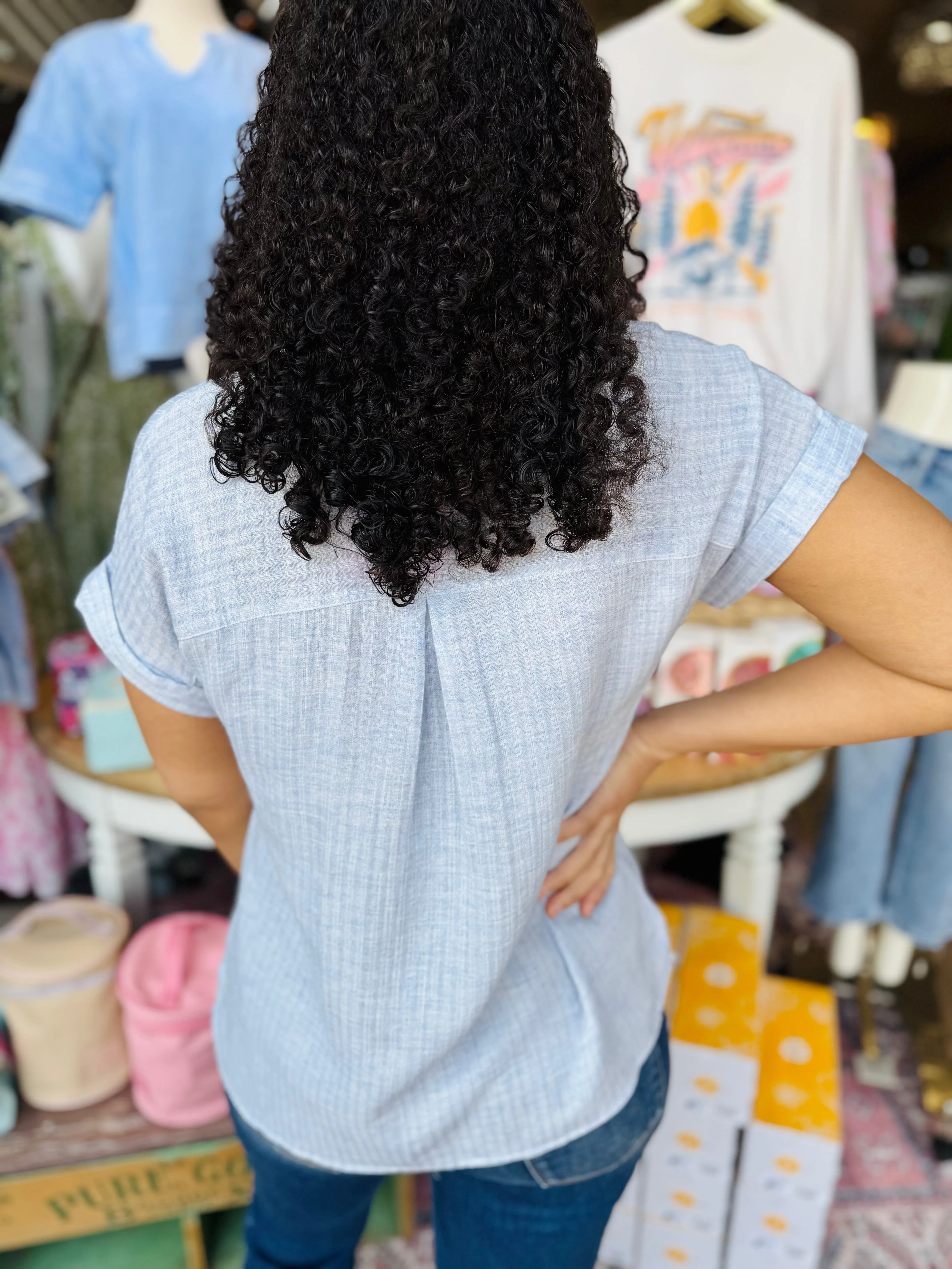 Norah Collared Pinstripe Button Up Top