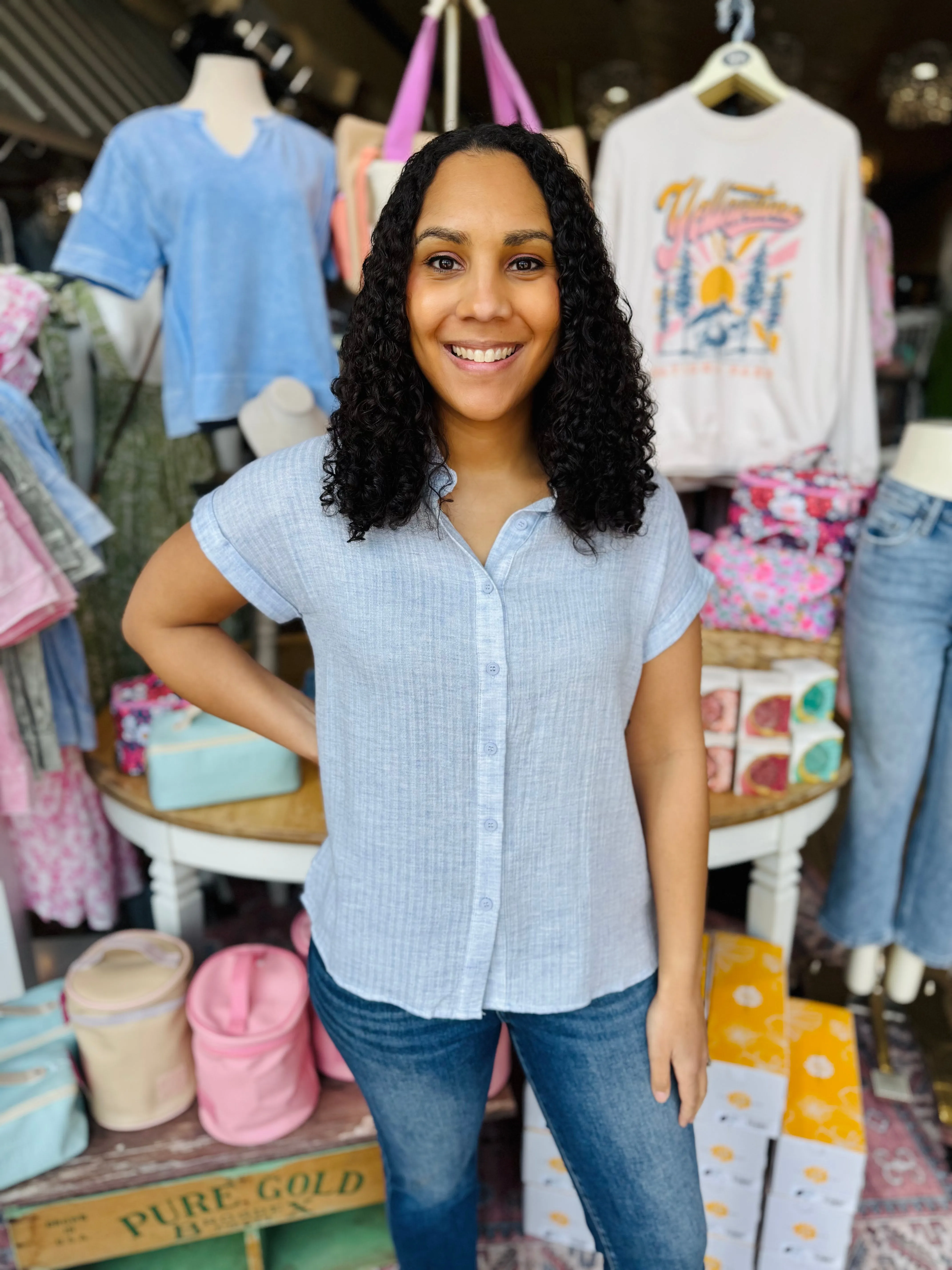 Norah Collared Pinstripe Button Up Top