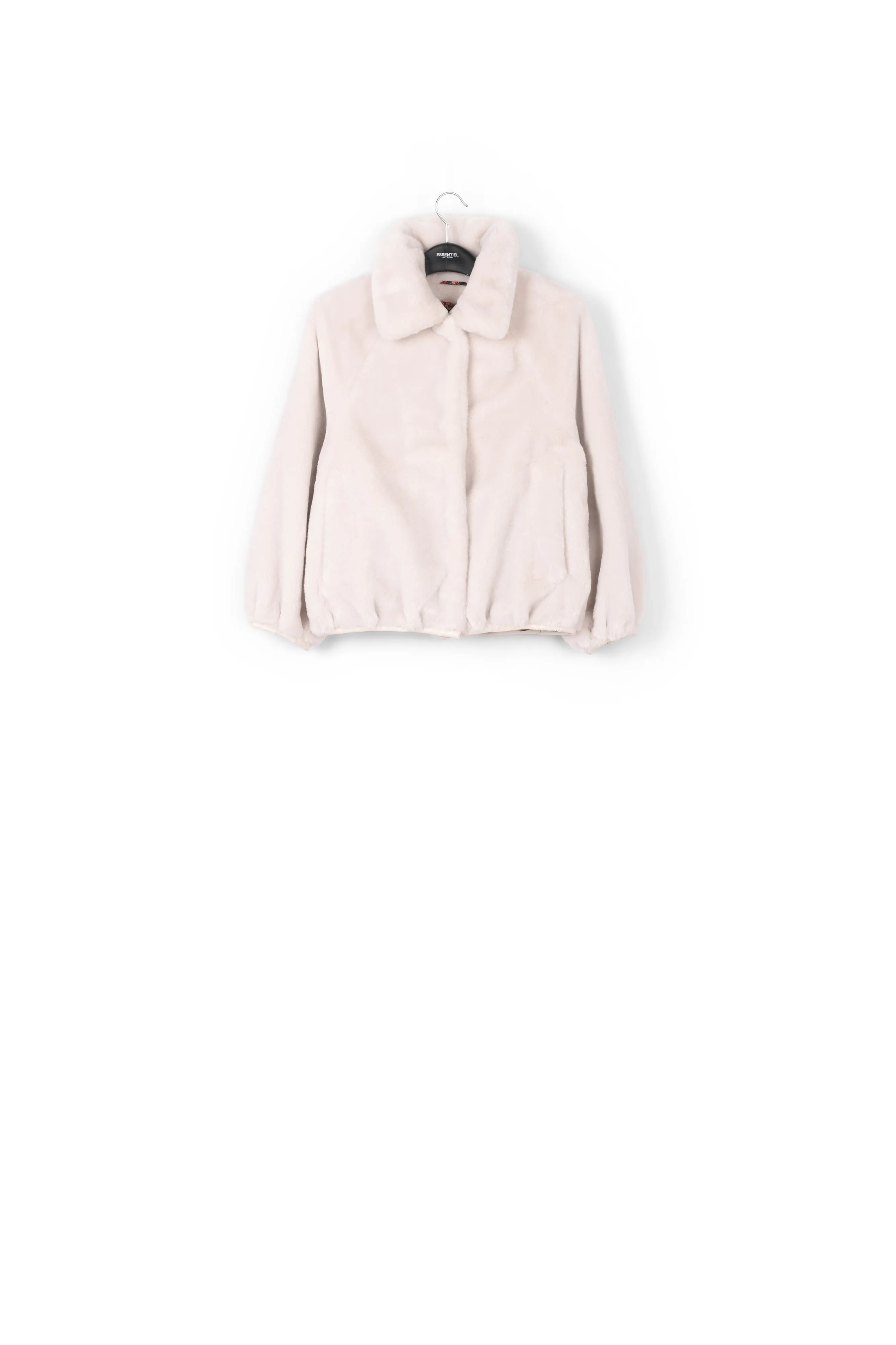 Off-white recycled faux fur bomber jacket